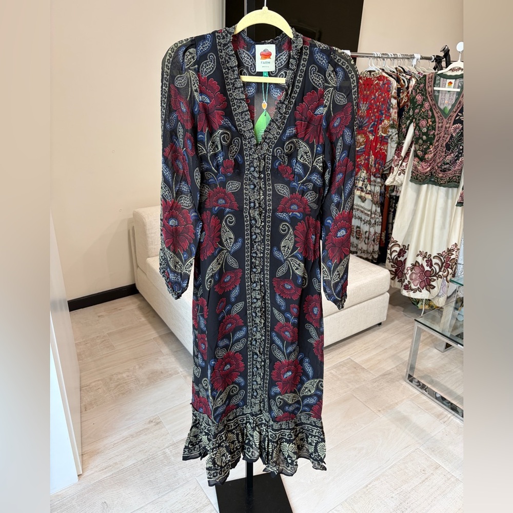 FARM Rio Black and Red Long Sleeve Dress - Picture 10 of 11